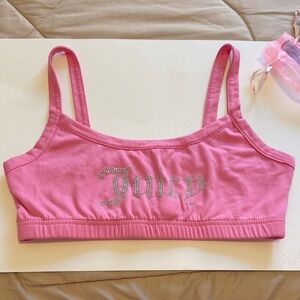 Juicy Couture New Pink Rhinestone Logo Crop Bralette, chest-30”,